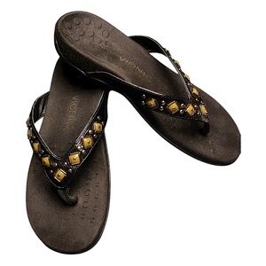 VIONIC Orthaheel Floriana Croco Black Jeweled Beaded Orthotic Flip Flops Size 7